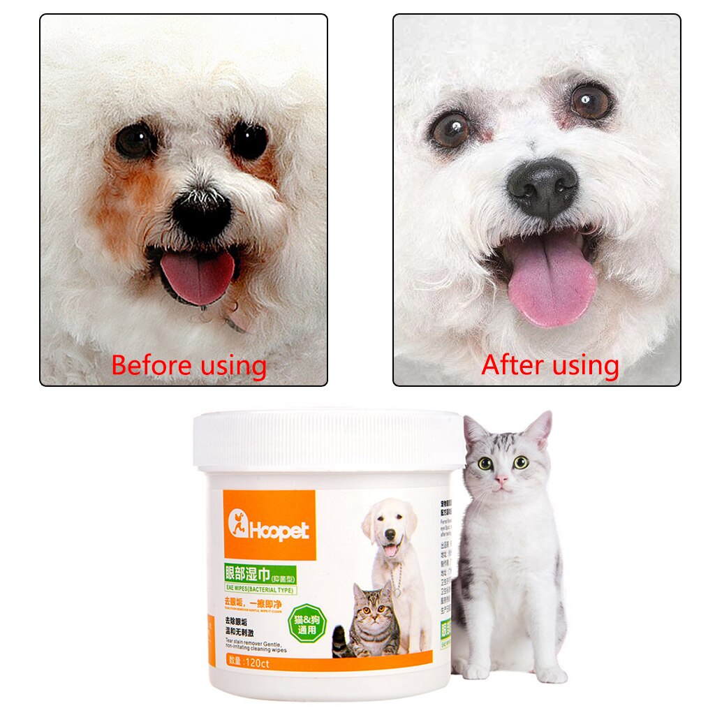 120pc Dog Cleaning Pet Paper Towels Eye Wet Wipes Cat Tear Stain Remover Soft Non-intivating Cleaning Wipes Grooming Supplies