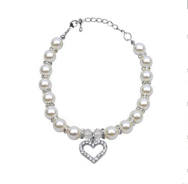 PET Fashion Pet necklace Puppy Dog Cat Pearl Necklace Pet Accessories Love Diamond Pets Dogs Cats Collar & Ldads Jewelry